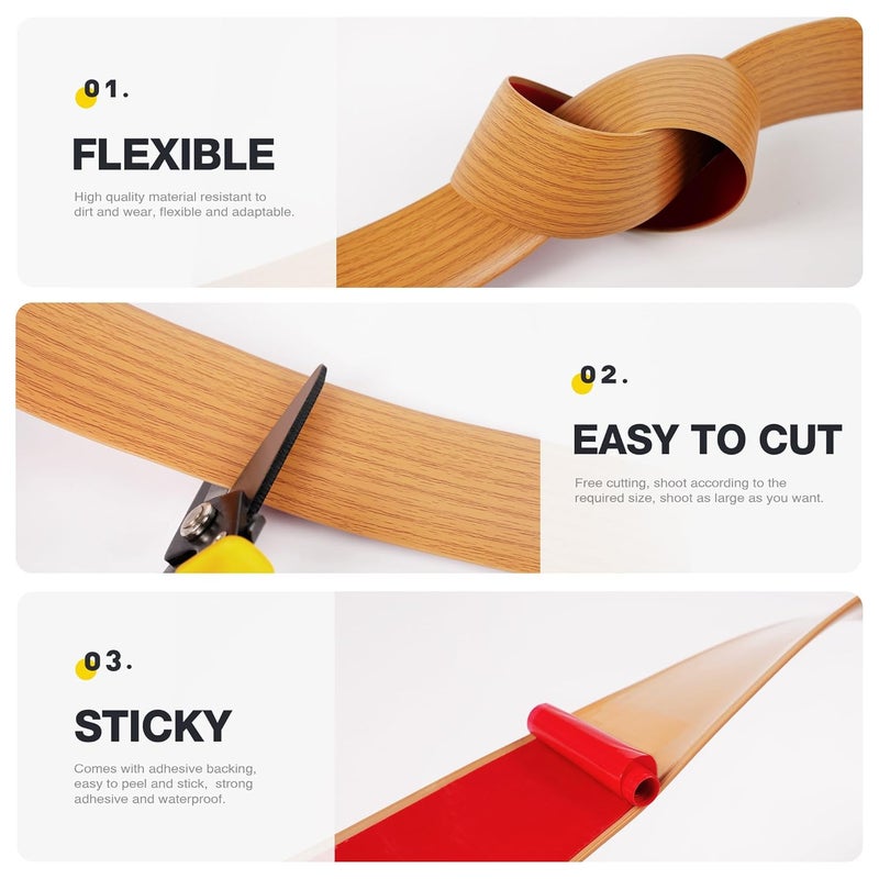bnell Floor Transition Strip Floor Cover Strips Self Adhesive Flooring Transitions Laminate Floor Strip Vinyl Floor Flat Divider Strip for for Joining Floor Gaps (3.28FT,2in, Yellow Oak) - Image 3